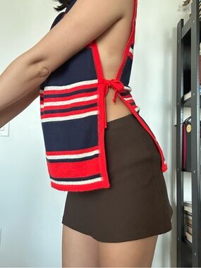 Striped Sleeveless Knit Top/Cover Up in Navy, Red & White